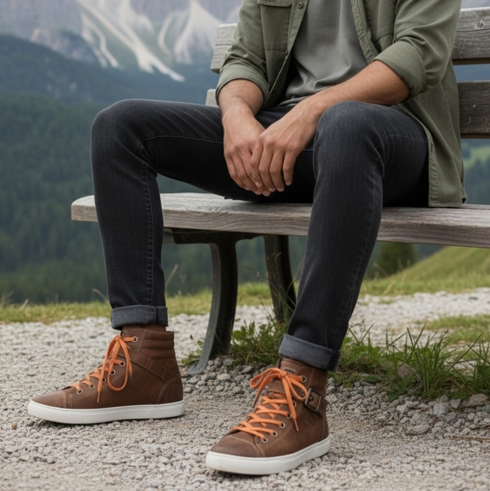 **PAUL GREEN** Brown Suede Hi-Top Trainer Sneakers.